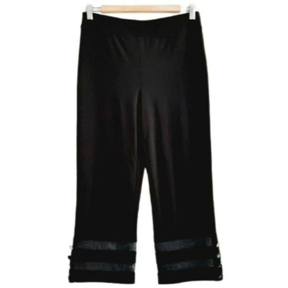 JOSEF RIBKOFF Mesh Hem Capri Flounce Stretchy Pants Sz 4 Flawed